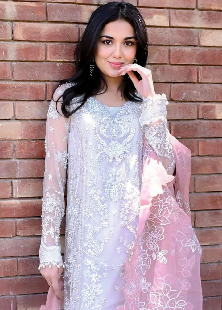 Fleurie By Saad Shaikh Embroidered Net Suits Unstitched 4 Piece SSK24F Pearl Wind - Luxury Collection