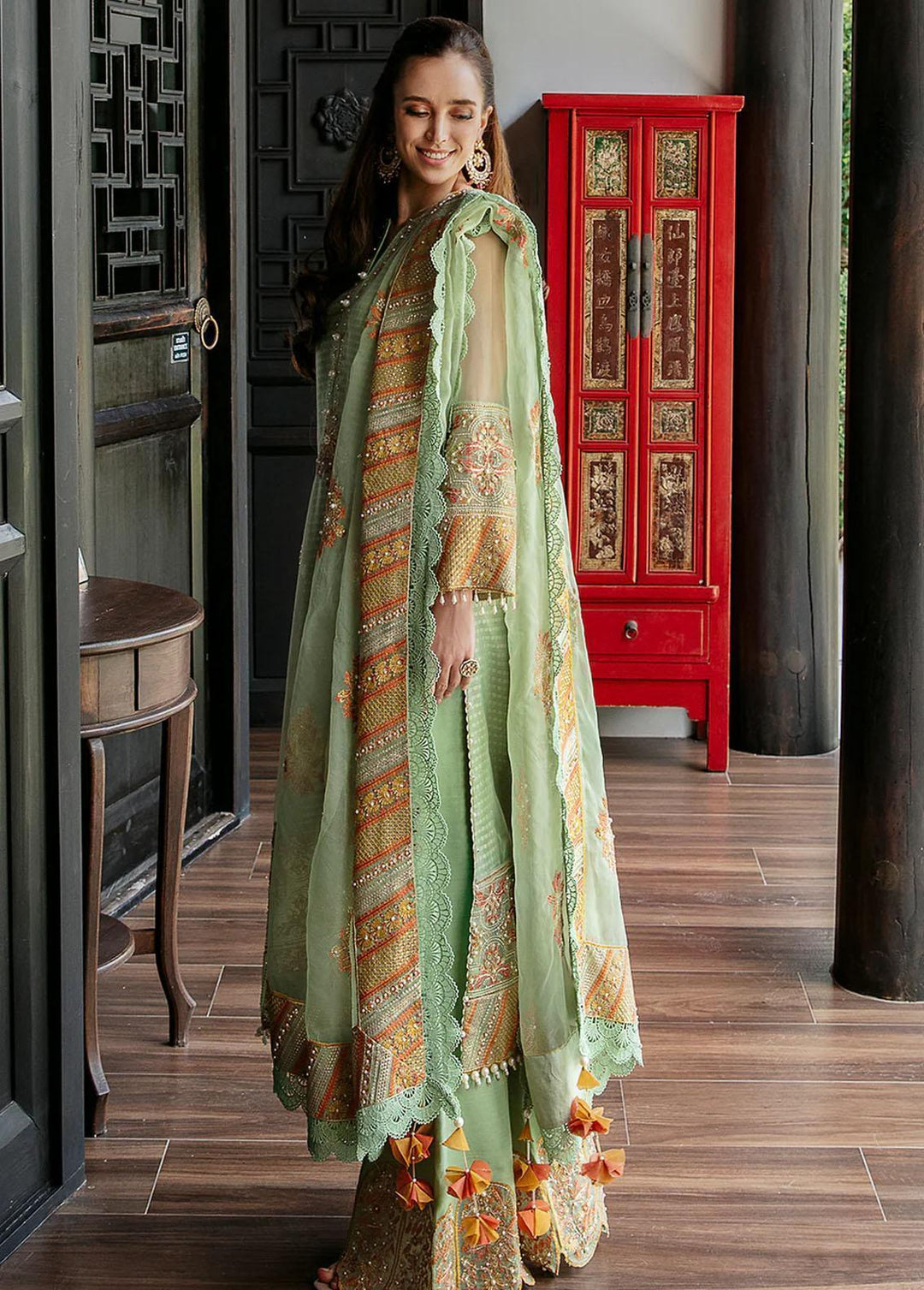 Saad Shaikh Pret Embroidered Organza 3 Piece Suit Green Pretty