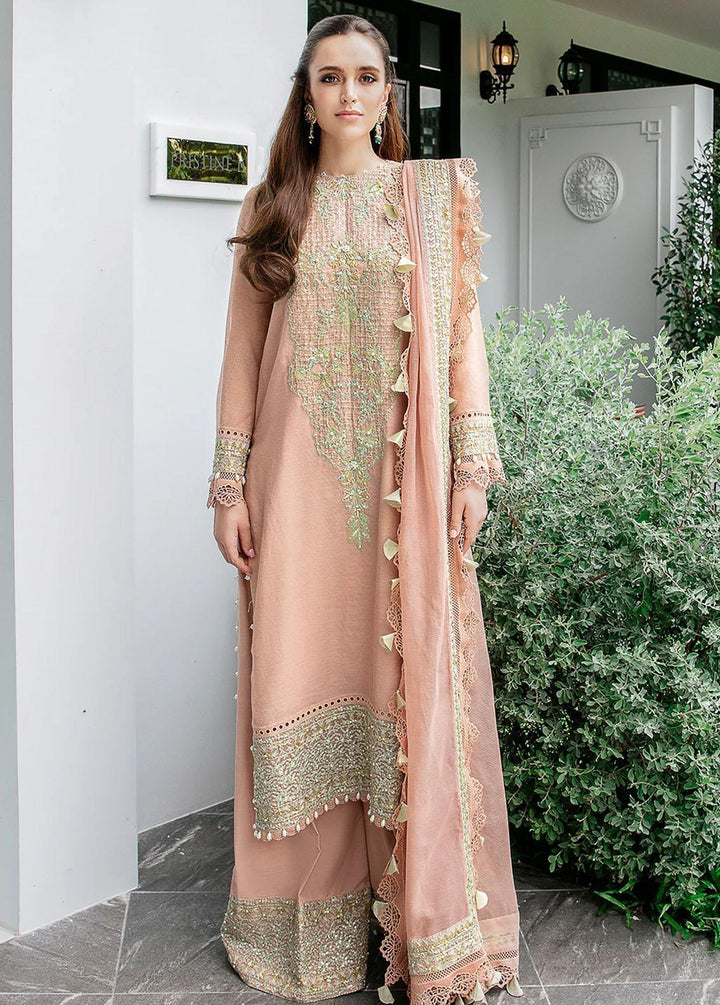 Saad Shaikh Pret Embroidered Raw Silk 3 Piece Suit Peach Arha