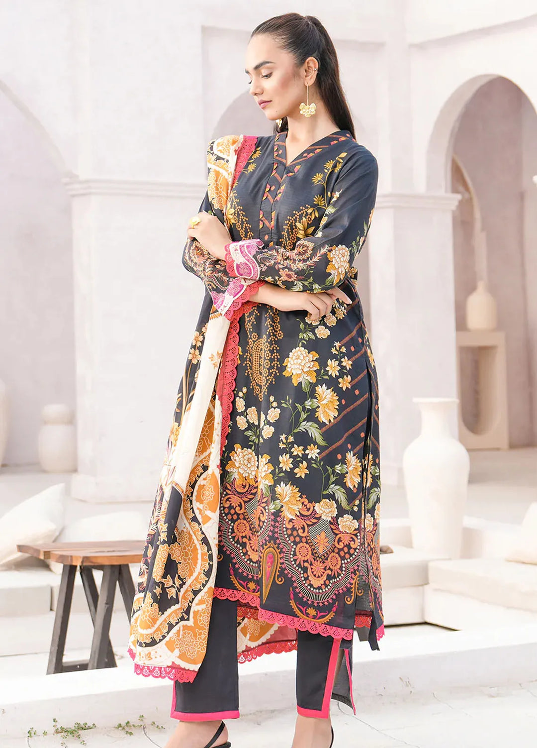 Floral Serenade By Meerak Printed Lawn Suit Unstitched 3 Piece MRK24F Floriage - Summer Collection
