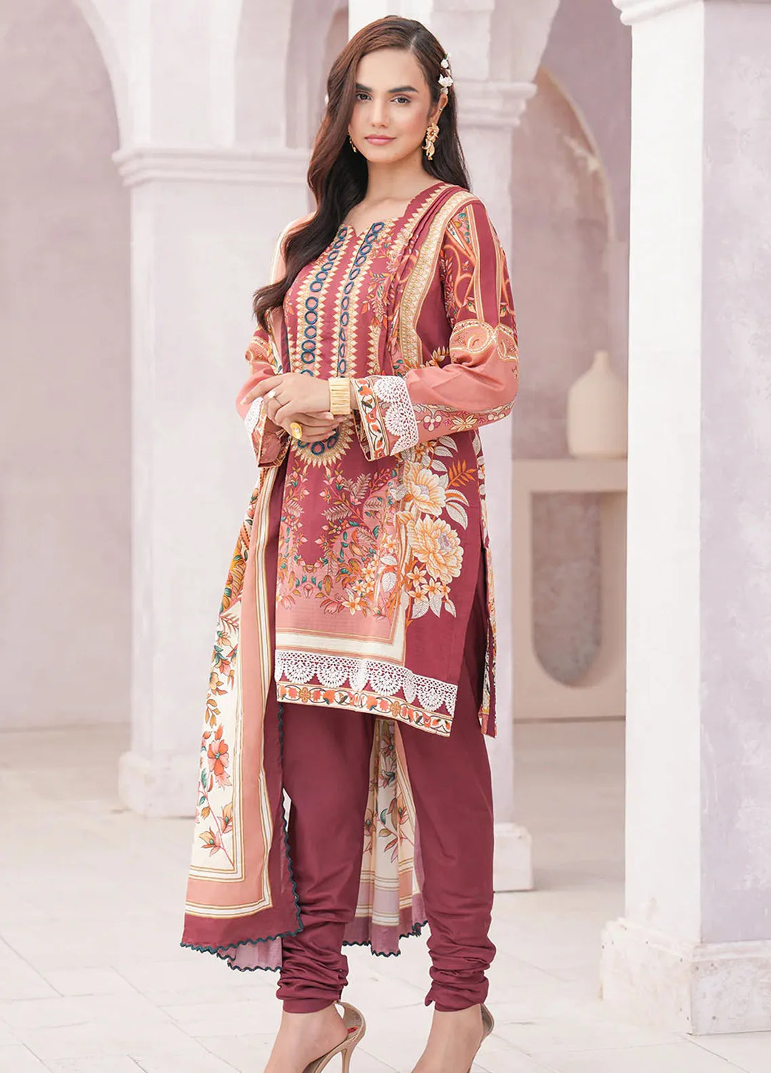 Floral Serenade By Meerak Printed Lawn Suit Unstitched 3 Piece MRK24F Rosebud - Summer Collection