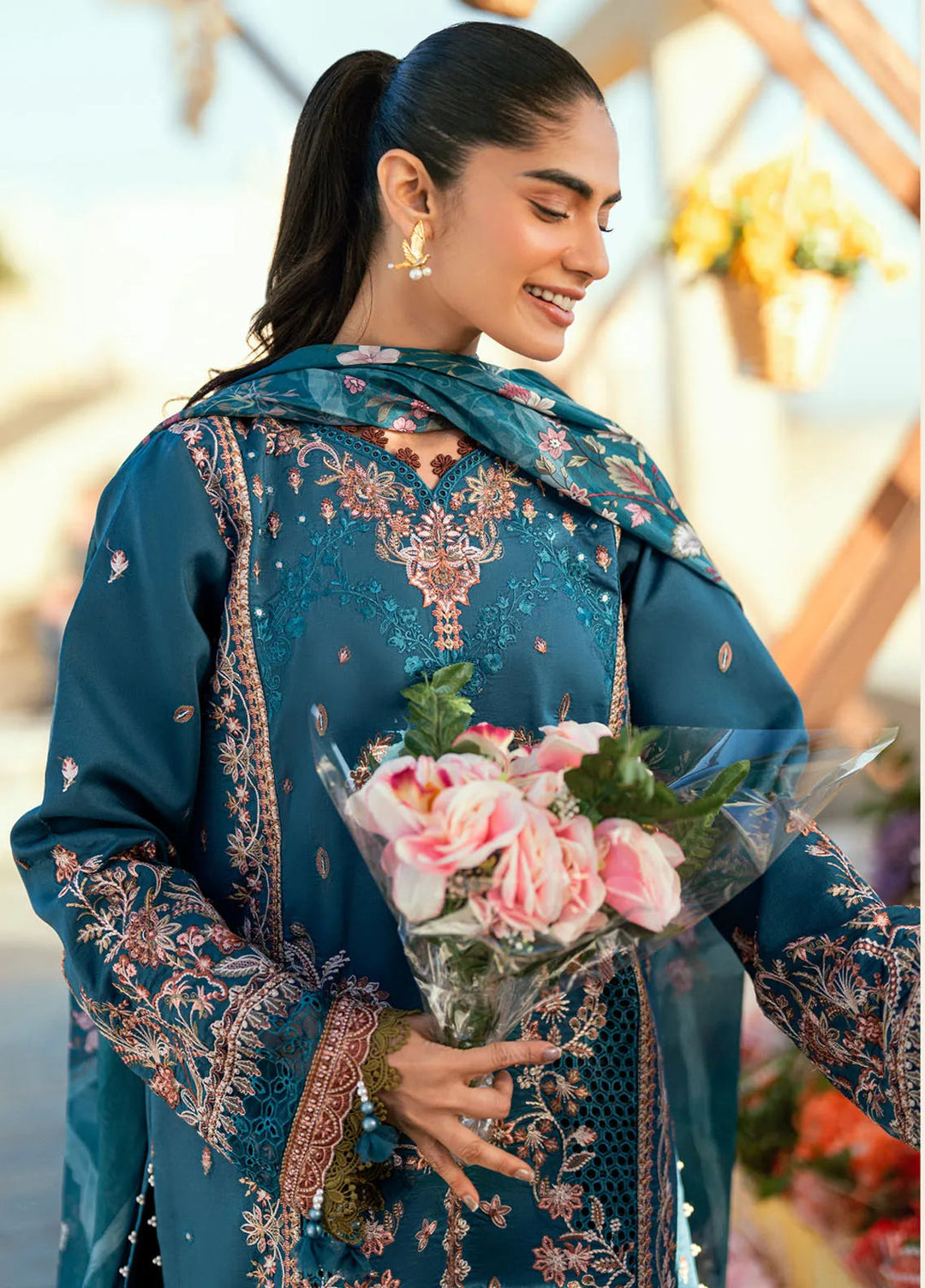 Florent Embroidered Lawn Suits Unstitched 3 Piece FL25LL FL-8B - Summer Collection
