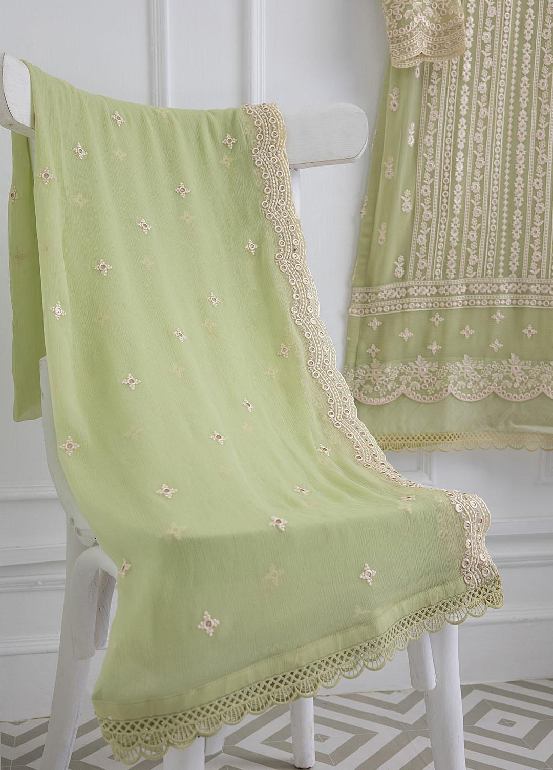 Azure Luxury Pret Embroidered Chiffon 2 Piece Dress PASTEL GLOW