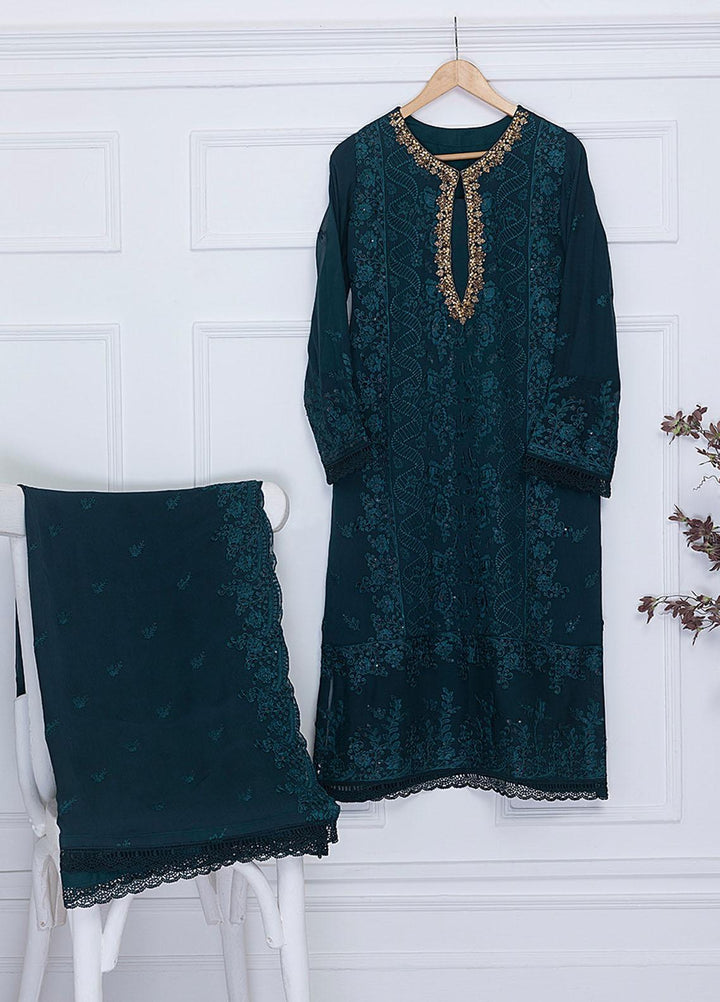 Azure Luxury Pret Embroidered Chiffon 2 Piece Dress AZU23FLT Deep Forest