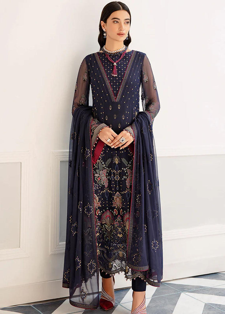 Flossie Embroidered Chiffon Suits Unstitched 3 Piece FS23EU S-1104 Indigo Couture - Festive Collection