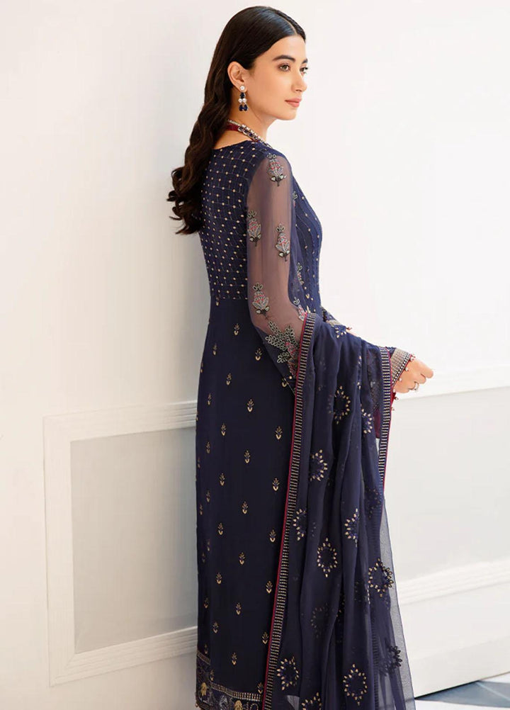 Flossie Embroidered Chiffon Suits Unstitched 3 Piece FS23EU S-1104 Indigo Couture - Festive Collection