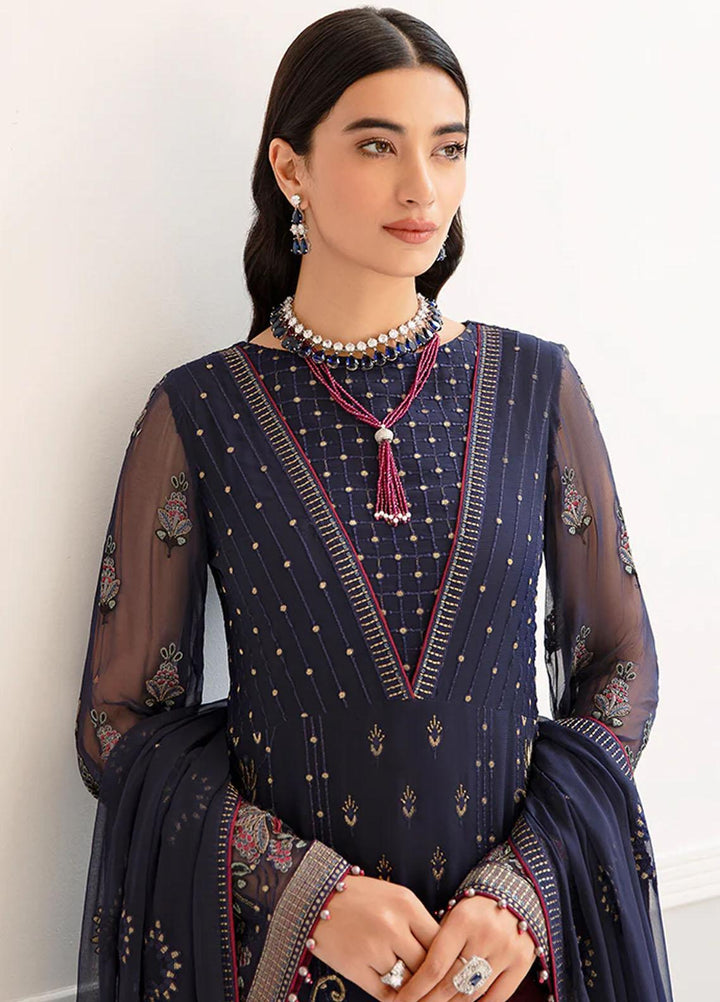 Flossie Embroidered Chiffon Suits Unstitched 3 Piece FS23EU S-1104 Indigo Couture - Festive Collection