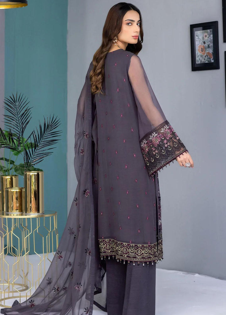 Flossie Embroidered Chiffon Suits Unstitched 3 Piece FS23EU K-1308 Grey Elegant - Festive Collection