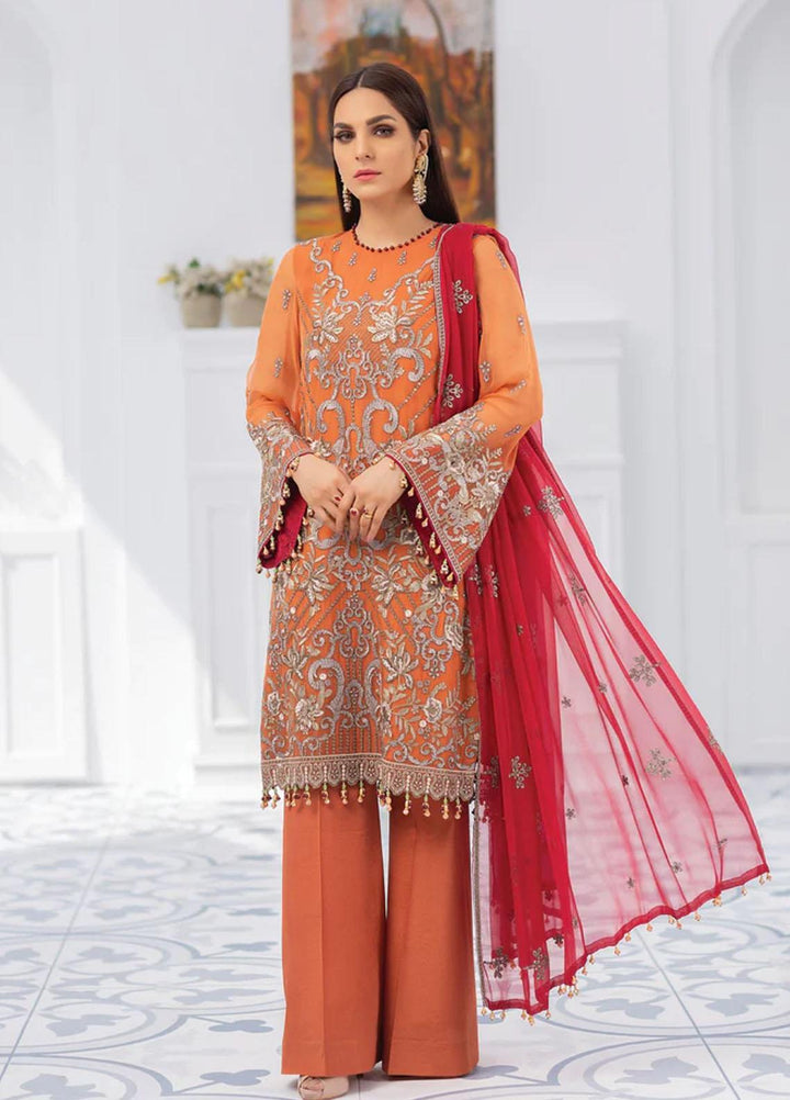 Flossie Embroidered Chiffon Suits Unstitched 3 Piece AUTUMN SUNSET - Luxury Collection
