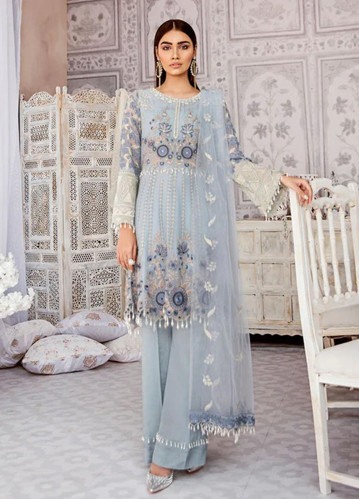 Flossie Embroidered Chiffon Suits Unstitched 3 Piece BLUE MOON - Luxury Collection