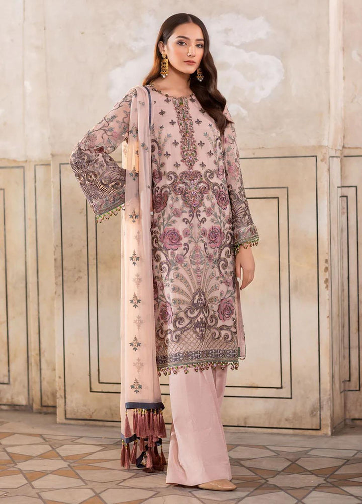 Flossie Embroidered Chiffon Suits Unstitched 3 Piece DOVE - Luxury Collection