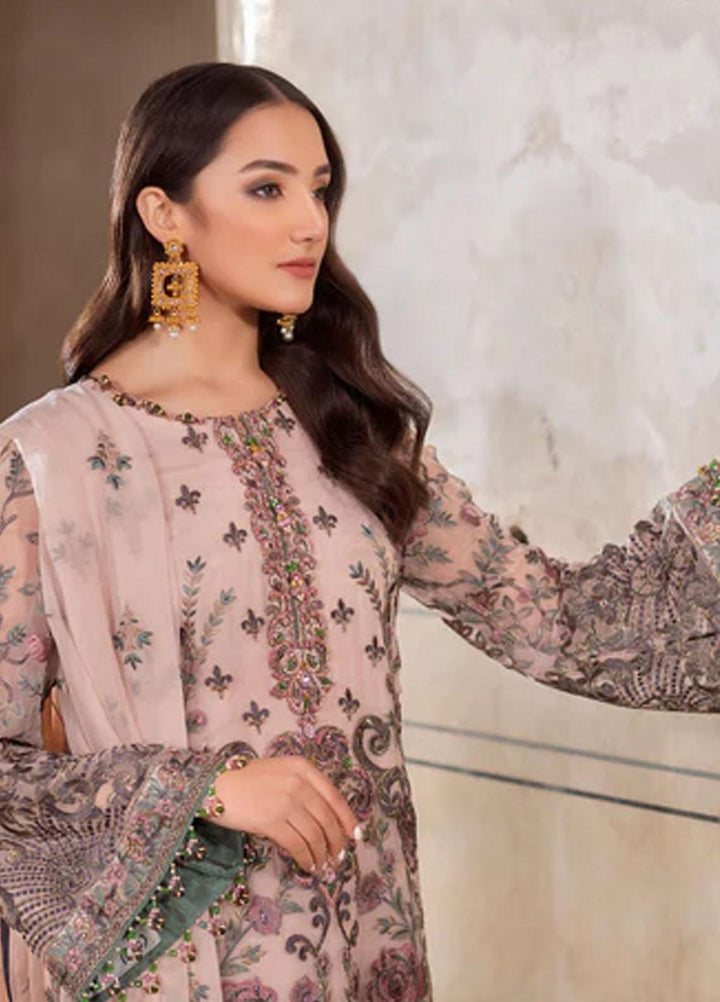 Flossie Embroidered Chiffon Suits Unstitched 3 Piece DOVE - Luxury Collection