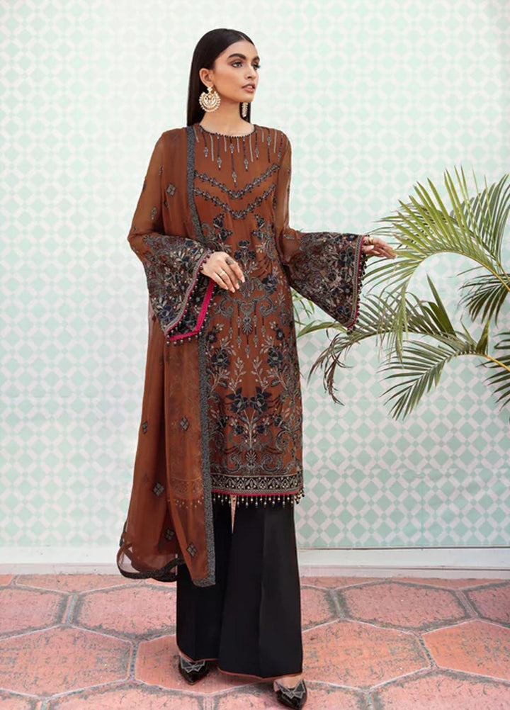 Flossie Embroidered Chiffon Suits Unstitched 3 Piece FLAMINGO - Luxury Collection