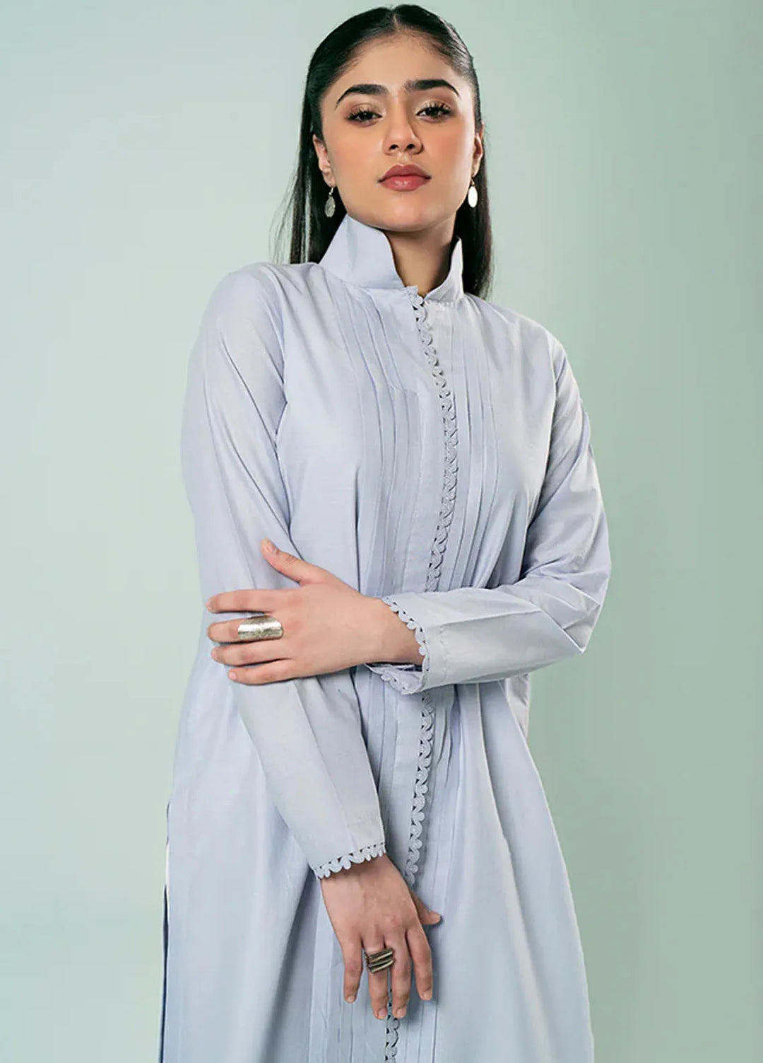 Fozia Khalid Pret Casual Cotton 2 Piece Lilac Pleated