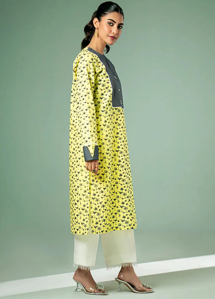 Fozia Khalid Pret Casual Cotton Kurti Lime Crew Neck Tunic