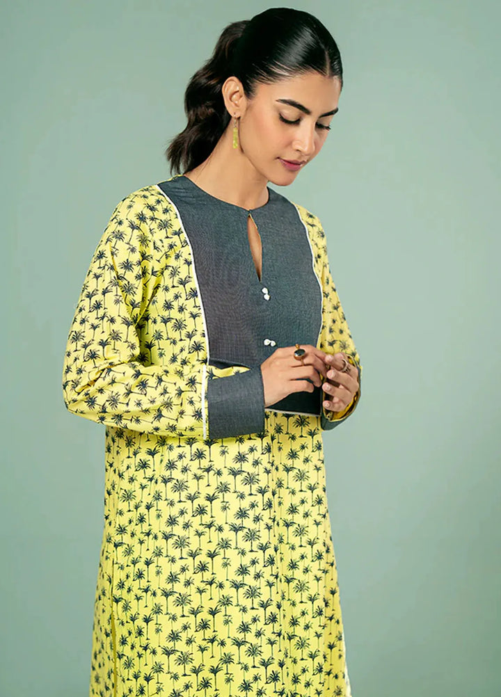 Fozia Khalid Pret Casual Cotton Kurti Lime Crew Neck Tunic