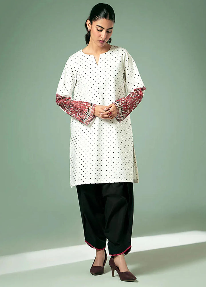 Fozia Khalid Pret Casual Cotton Kurti Polka Dot Statement