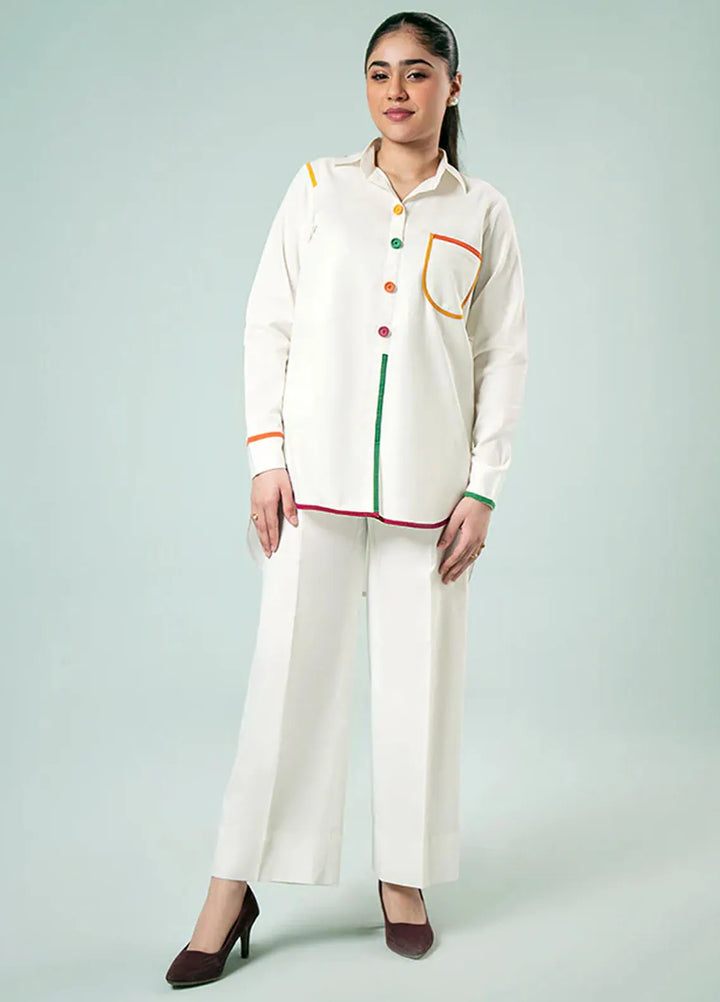 Fozia Khalid Pret Casual Cotton Kurti Striped Button-Down