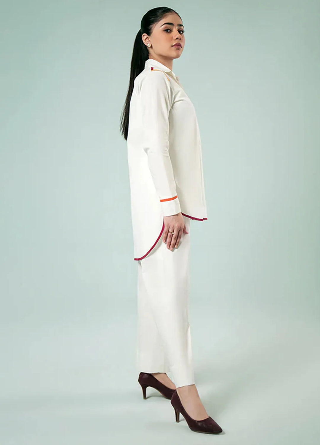 Fozia Khalid Pret Casual Cotton Kurti Striped Button-Down