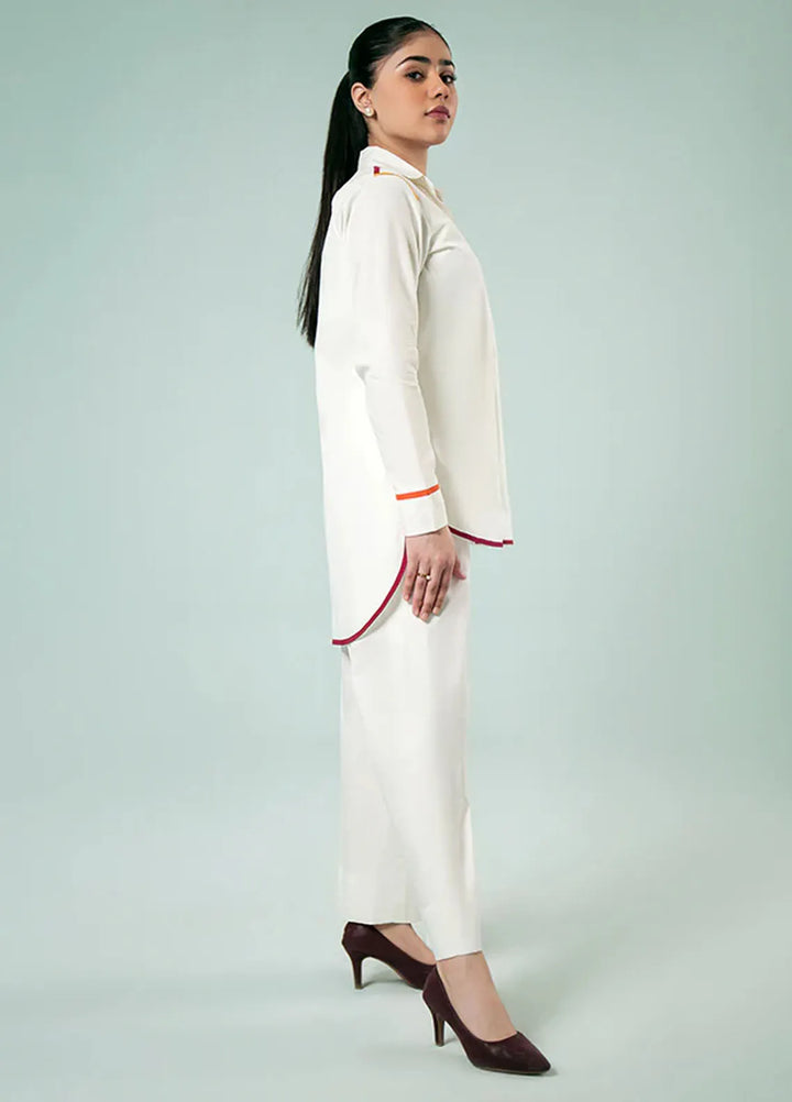 Fozia Khalid Pret Casual Cotton Kurti Striped Button-Down