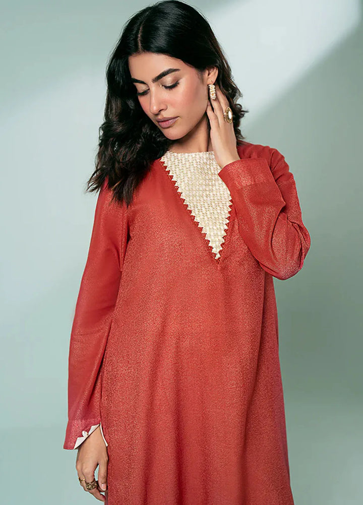 Fozia Khalid Pret Casual Karandi Kurti Rust