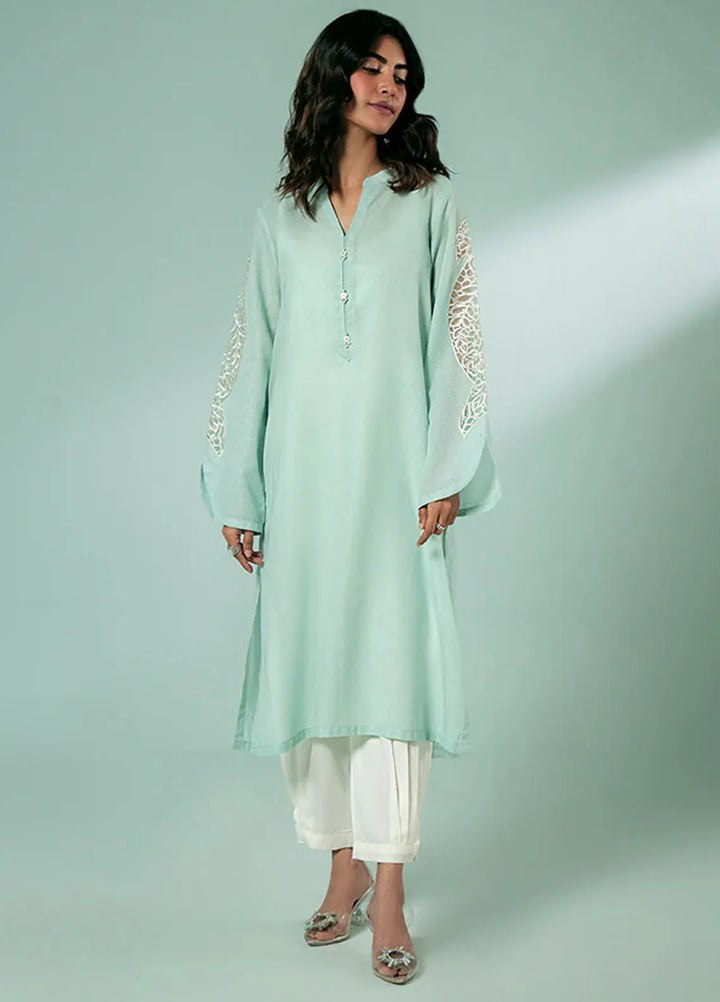Fozia Khalid Pret Casual Karandi Kurti Sky Blue