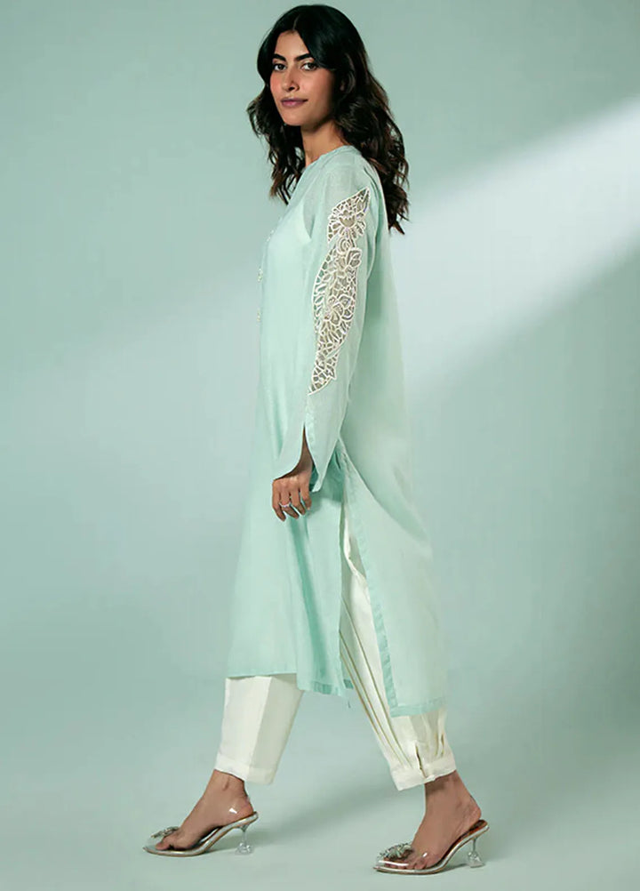 Fozia Khalid Pret Casual Karandi Kurti Sky Blue