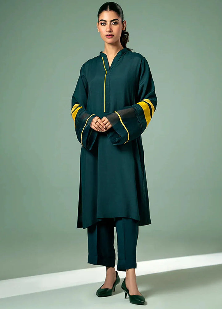 Fozia Khalid Pret Casual Silk 2 Piece Classic Striped Attire