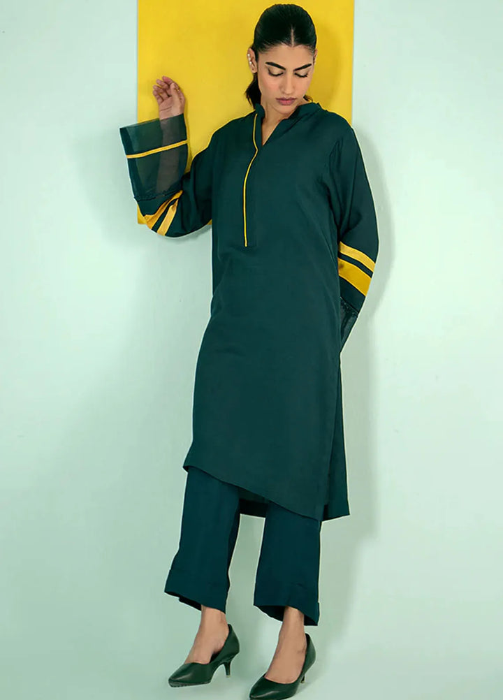 Fozia Khalid Pret Casual Silk 2 Piece Classic Striped Attire