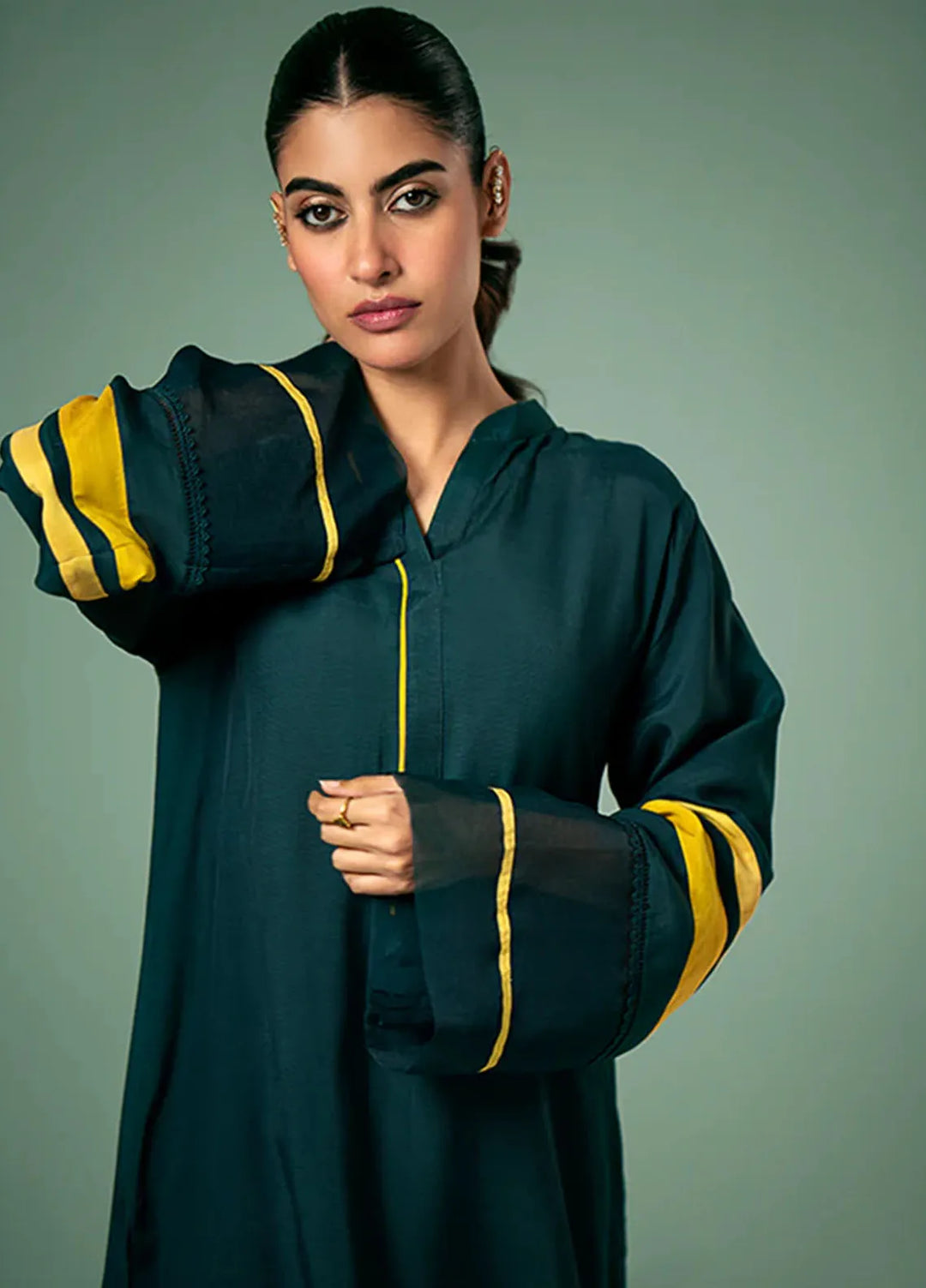 Fozia Khalid Pret Casual Silk 2 Piece Classic Striped Attire