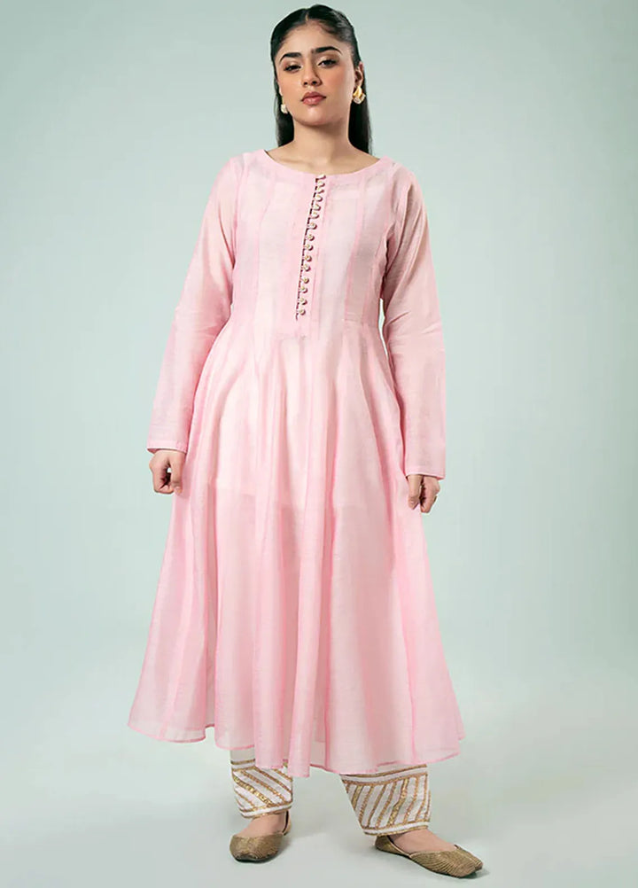 Fozia Khalid Pret Casual Silk Kurti Classic Pink Kali Daar