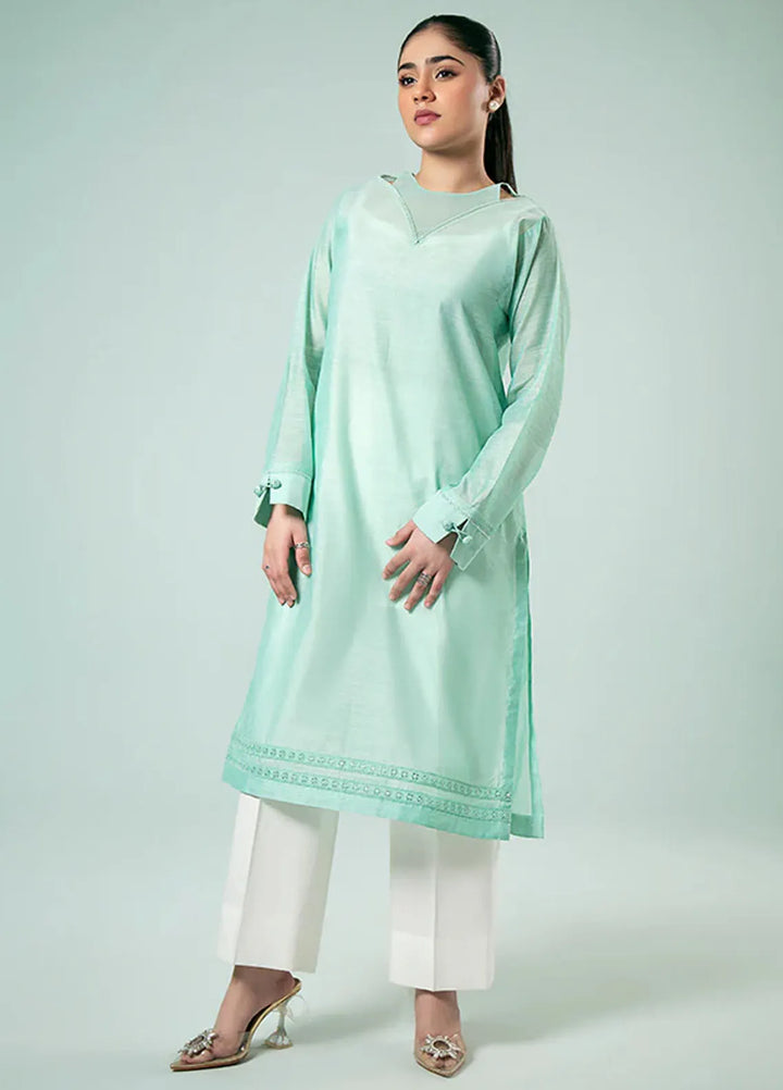 Fozia Khalid Pret Casual Silk Kurti Dark Mint Delight