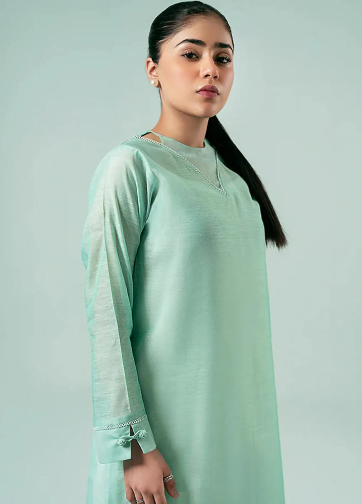 Fozia Khalid Pret Casual Silk Kurti Dark Mint Delight