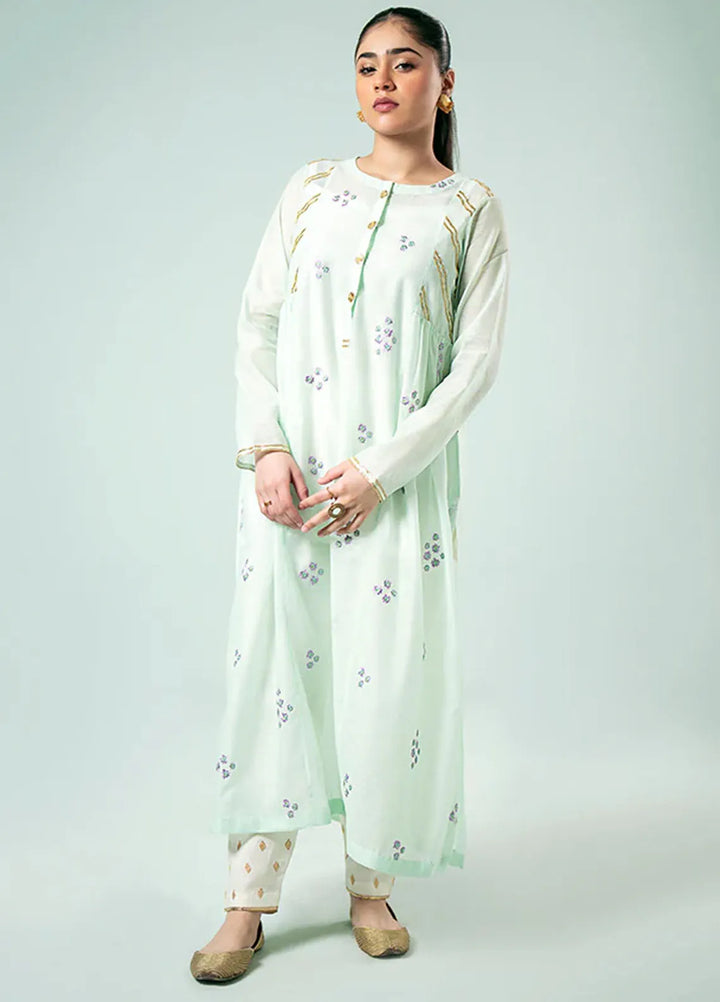 Fozia Khalid Pret Casual Silk Kurti Floral Paneled Tunic