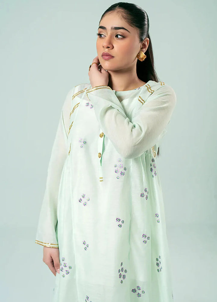 Fozia Khalid Pret Casual Silk Kurti Floral Paneled Tunic
