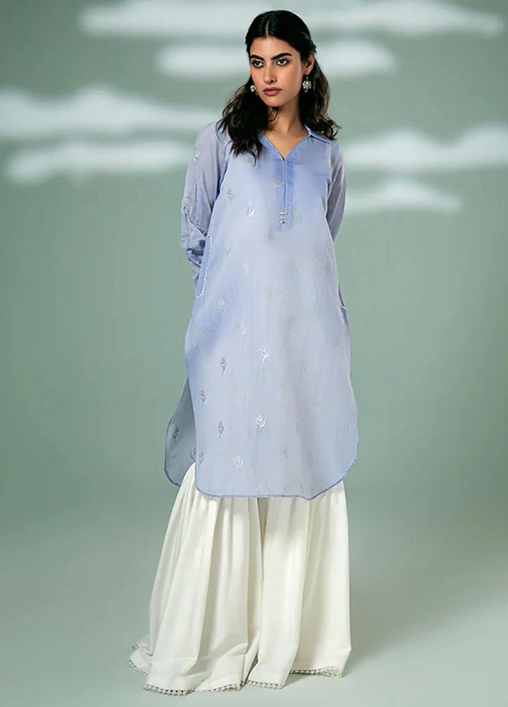 Fozia Khalid Pret Casual Silk Kurti Lavender Traditions