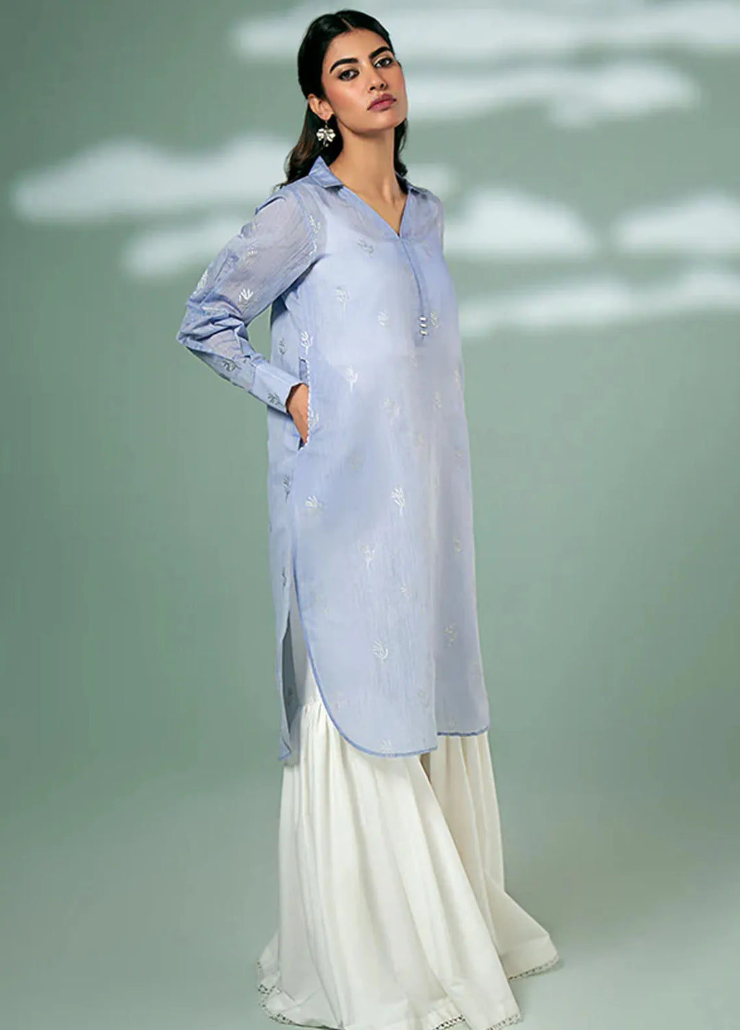 Fozia Khalid Pret Casual Silk Kurti Lavender Traditions