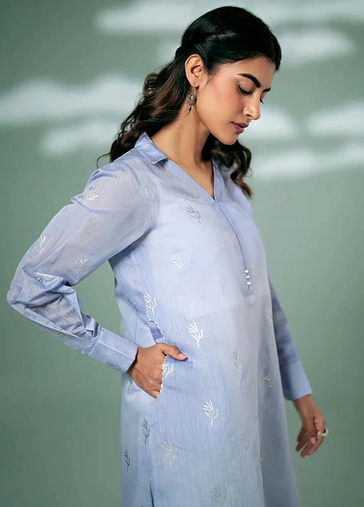 Fozia Khalid Pret Casual Silk Kurti Lavender Traditions