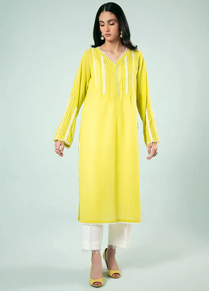 Fozia Khalid Pret Casual Silk Kurti Lime Yellow Tunic