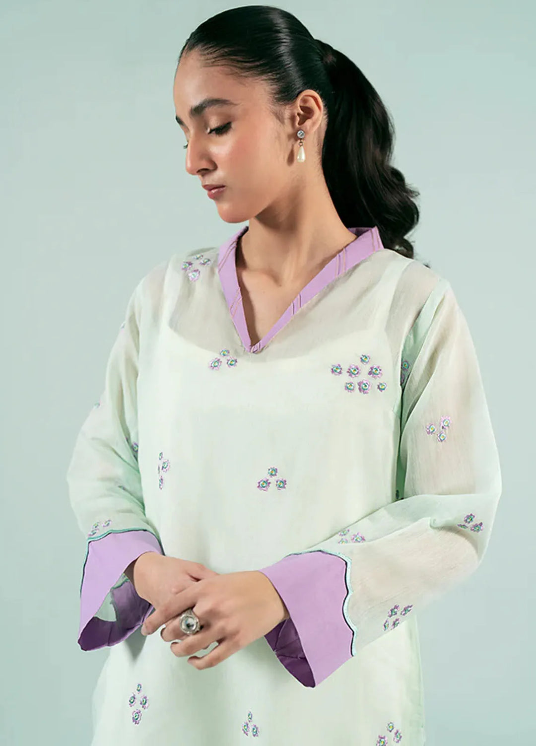 Fozia Khalid Pret Casual Silk Kurti Meadow