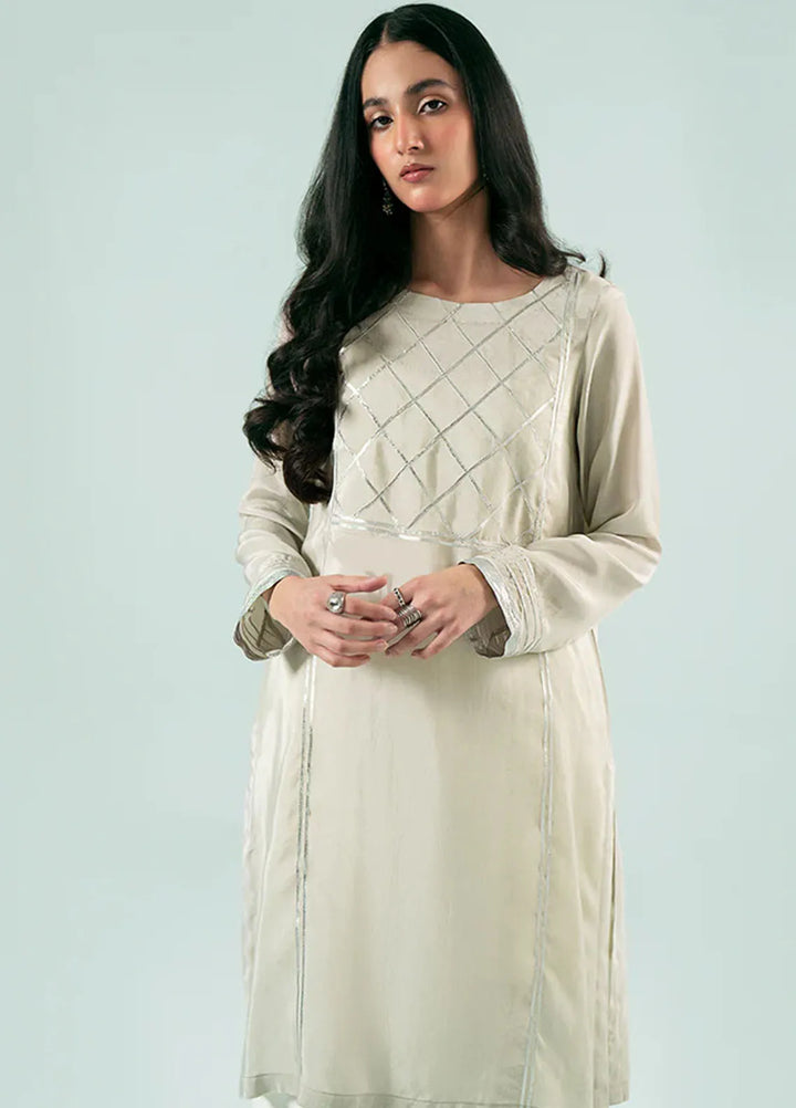 Fozia Khalid Pret Casual Silk Kurti Silver Panelled