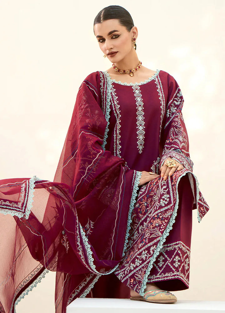 Fozia Khalid Pret Embroidered Cotton 3 Piece Suit Mulberry