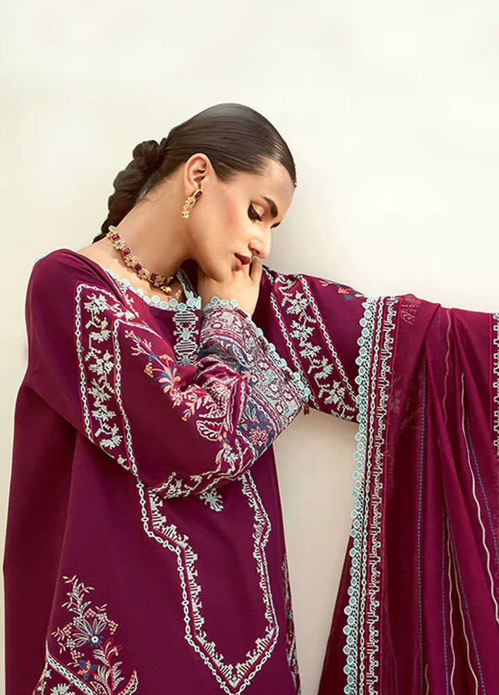 Fozia Khalid Pret Embroidered Cotton 3 Piece Suit Mulberry