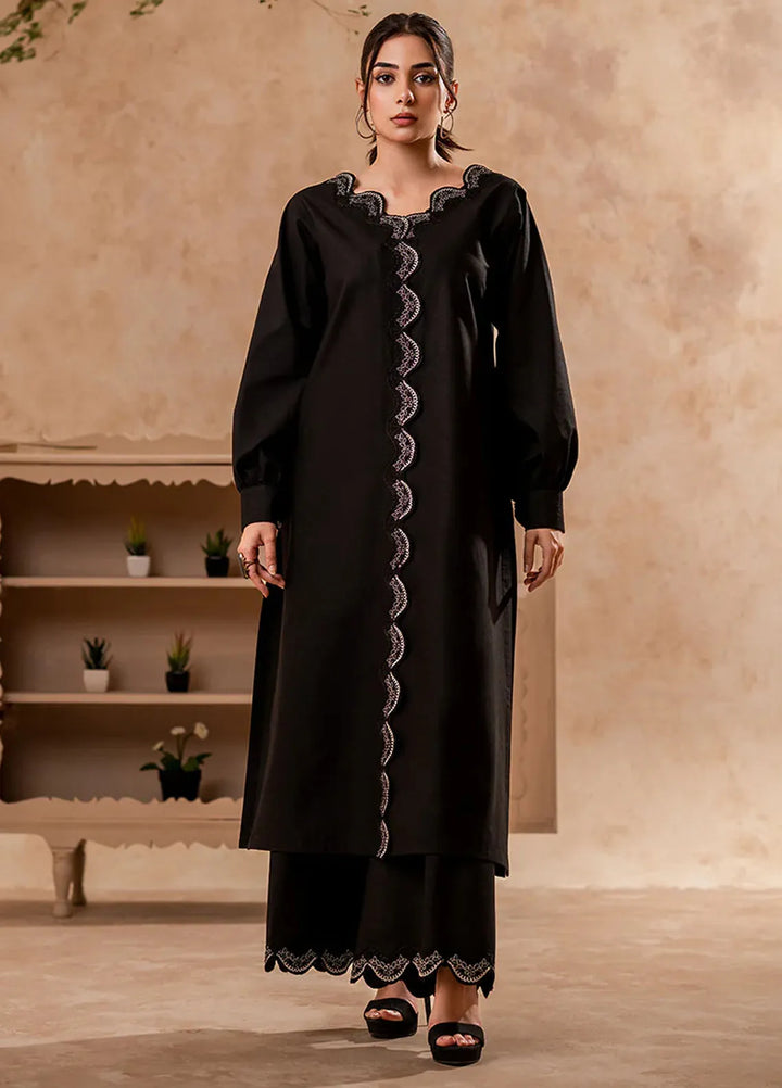Fozia Khalid Pret Embroidered Cotton Kurti Midnight Black Tunic