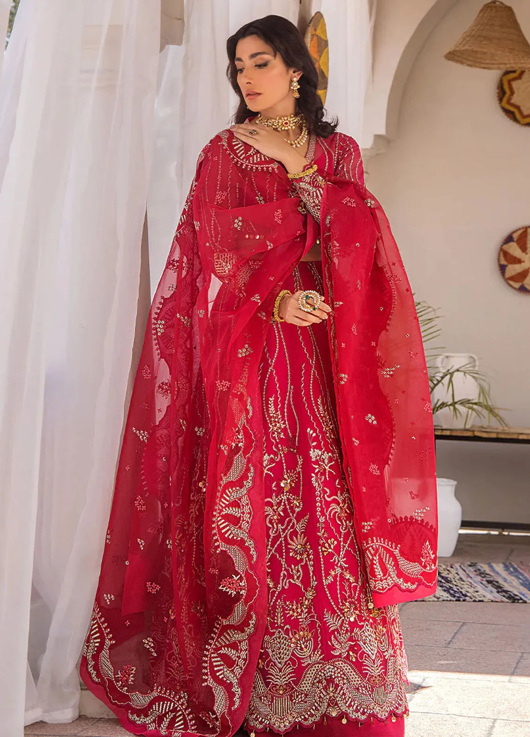 Fozia Khalid Pret Embroidered Net 3 Piece Suit Roseate