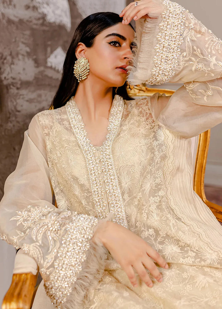 Fozia Khalid Pret Embroidered Organza 3 Piece Suit Chanterelle Beige