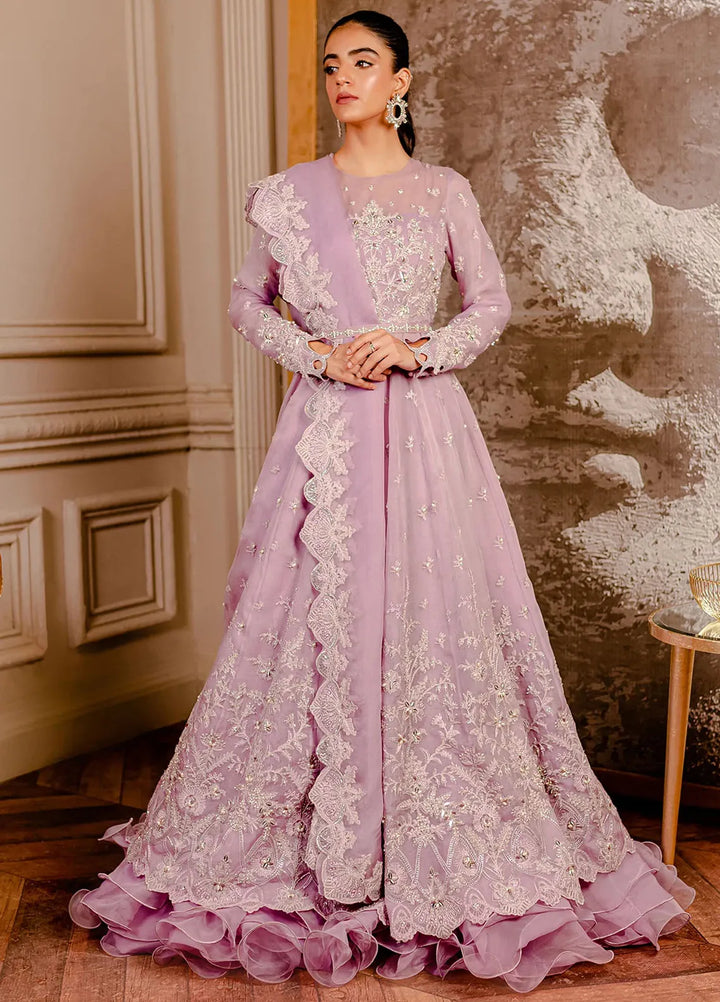 Fozia Khalid Pret Embroidered Organza 3 Piece Suit Peri Winkle