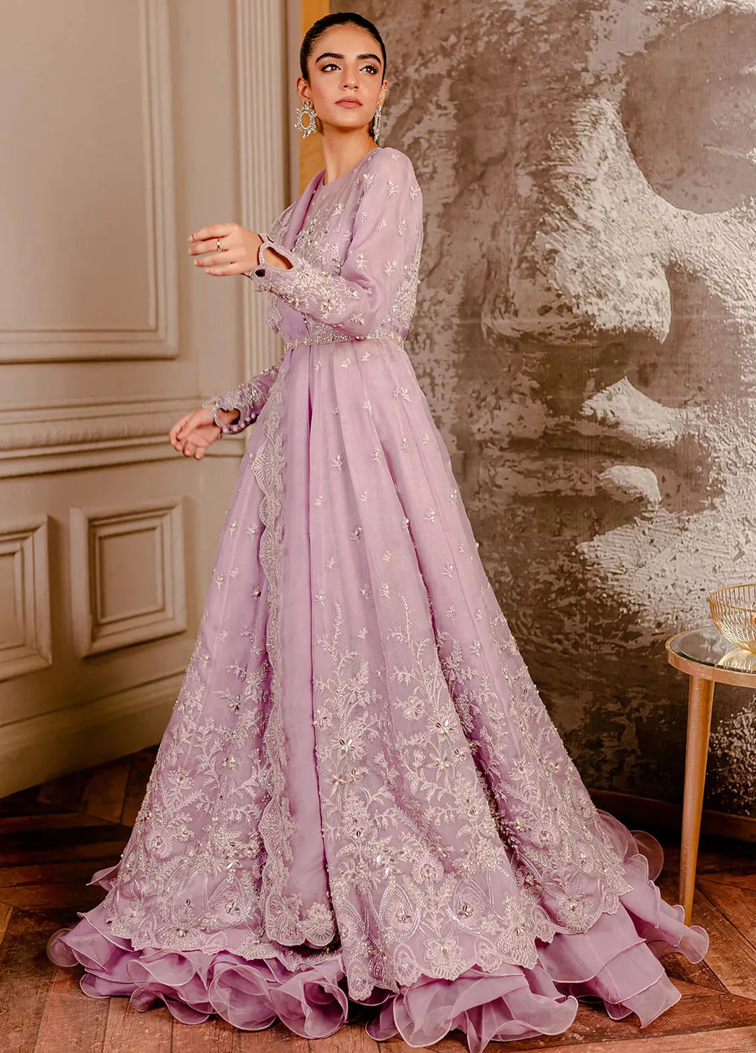 Fozia Khalid Pret Embroidered Organza 3 Piece Suit Peri Winkle