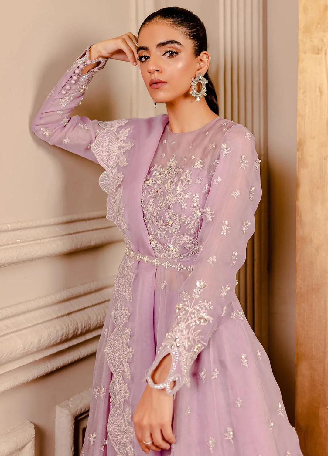 Fozia Khalid Pret Embroidered Organza 3 Piece Suit Peri Winkle