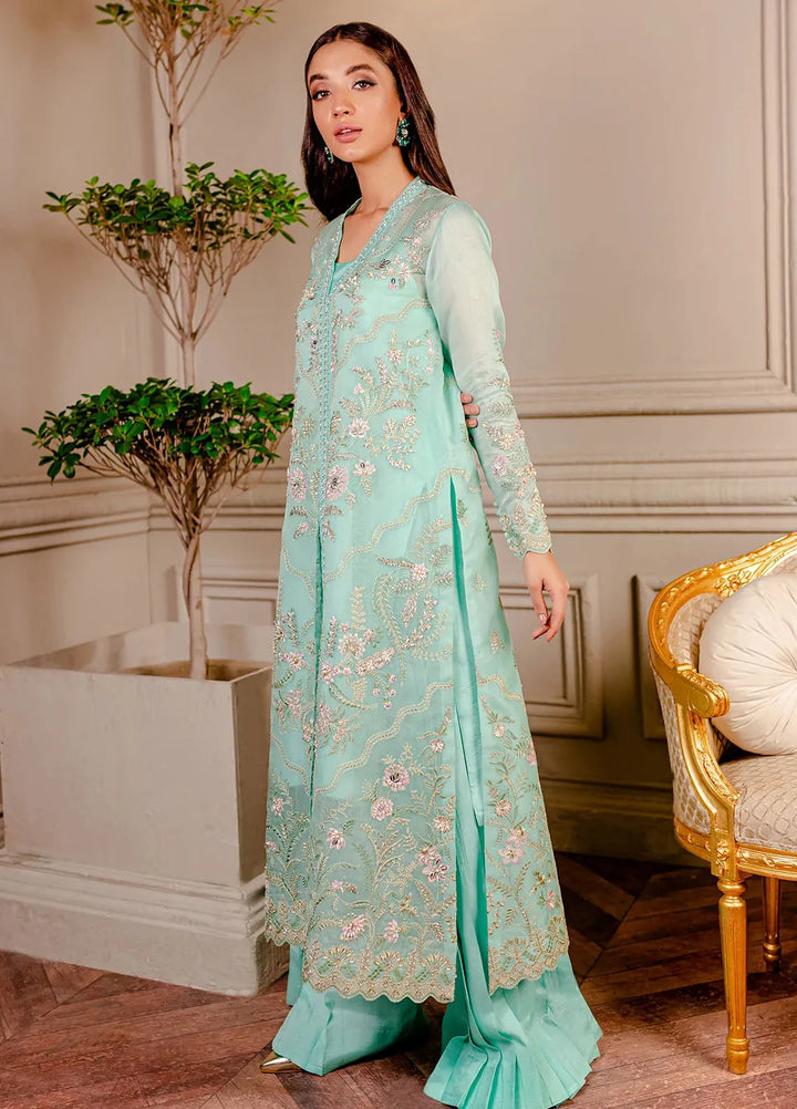 Fozia Khalid Pret Embroidered Organza 3 Piece Suit Tiffany Blue